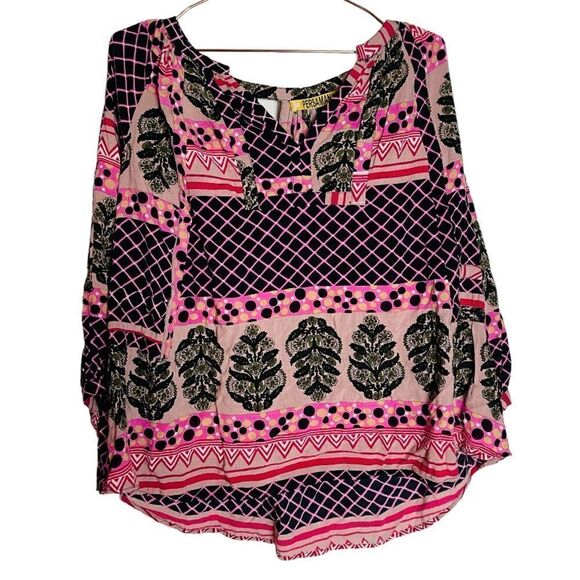 EUC Persaman NY Pink Graphic Printed Blouse Large - Picture 1 of 6